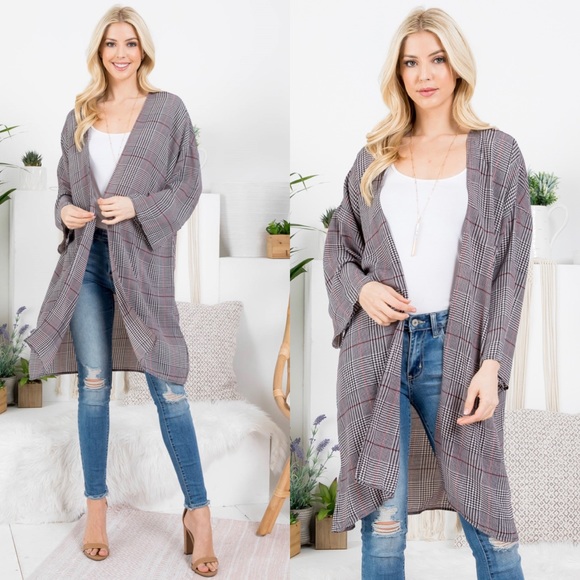 🆕Plaid oversized open front cardigan - Picture 2 of 7